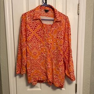 New Directions Vibrant Orange Paisley Shirt